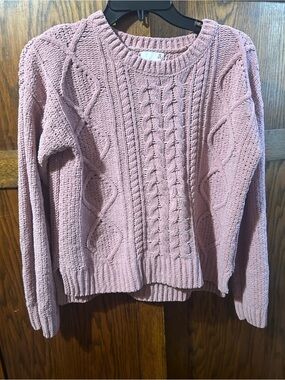 SO Dusty Rose Cable Knit Crew Sweater